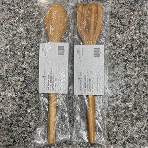 Pampered Chef TEAK Wooden Wood Spoon & Spatula Set 2002 2004 Set NEW